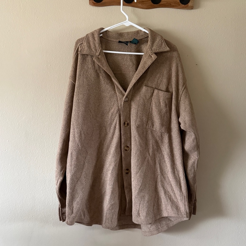Vintage Santana Tan Rayon Blend Textured Button Up Shirt Size XL 90s Minimalist